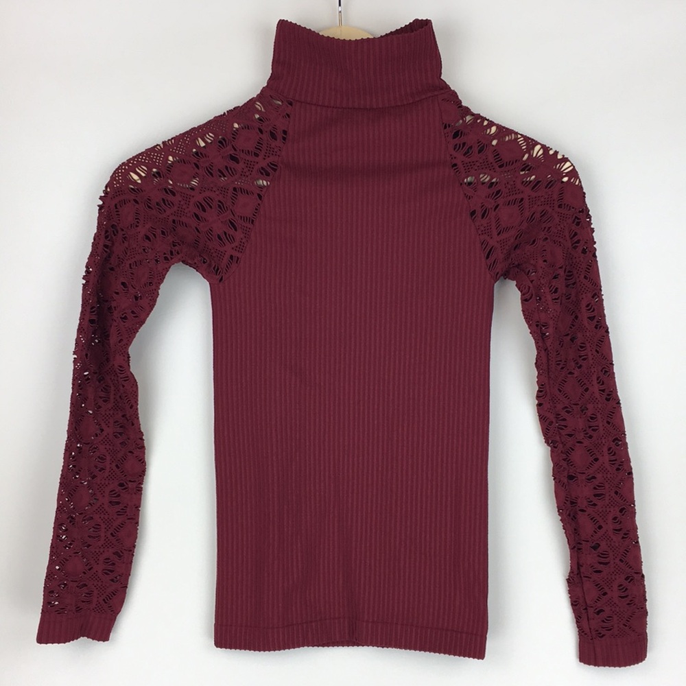 Free People Rib And Lace Turtleneck Top XS/S - Picture 5 of 12